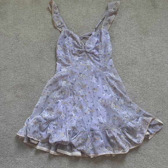 Lucy in the Sky Ruffle Strap Fit and Flare Mini Dress | Purple Floral | Size S - Picture 6 of 10